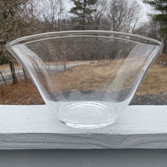 LARGE MCM Vintage Glass 12.25" Centerpiece Bowl Modern Clear Decor Design - Picture 11 of 16